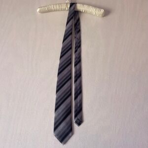 Van Heusen Mens Necktie Purple Grey Black Diagonal Striped Handmade Polyester